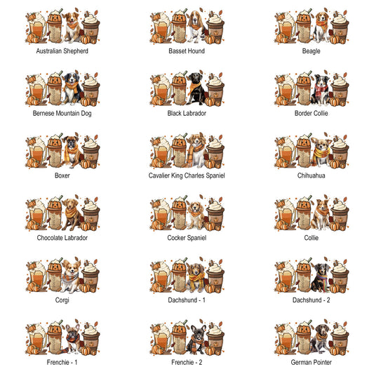 Autumn Dogs and Coffee, Many Breeds Available, Comfort Colors Tshirt