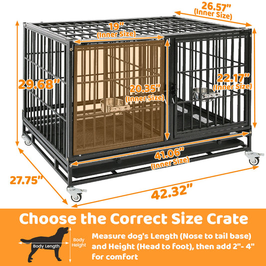 42" Stackable Dog Crate with Divider - Heavy-Duty Steel Cage