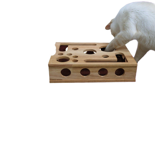 Cat Nail File Enrichment Box - Oak Wood Scratching Toy
