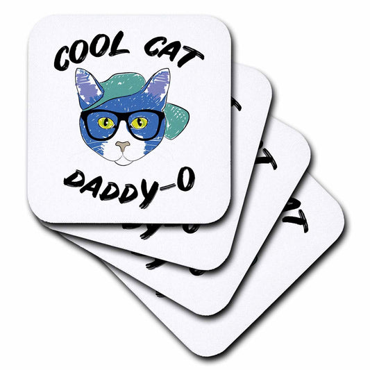 3dRose Cool Cat Daddy-o with Clipart of a cat in a hat and Glasses. - Coasters (CST_337805)