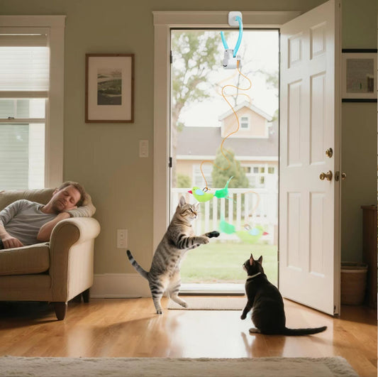 FlyChase Interactive Hanging Bird Cat Toy - Electric Door Mount