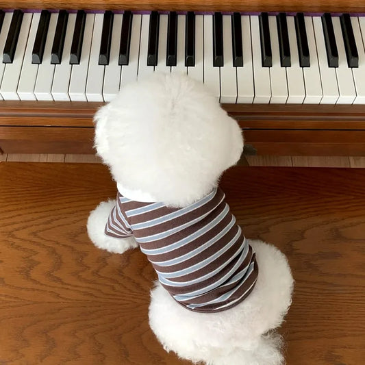 Pet Breathable T-shirt Trendy Striped Dog Clothes Summer Shirt Collar Teddy Tank Top Bichon Frise Fashion Short Sleeve