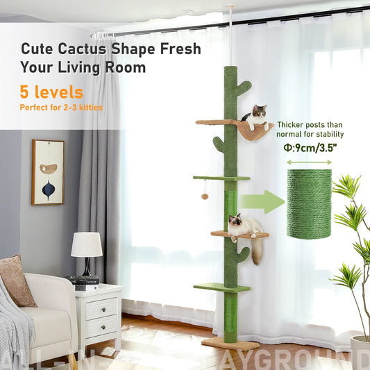 PAWZ Road 5-Tier Floor to Ceiling Cactus Cat Tree - Green