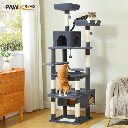 PAWZ Road Large Cat Tree Tower - 72" Multi-Level with Condo Grey