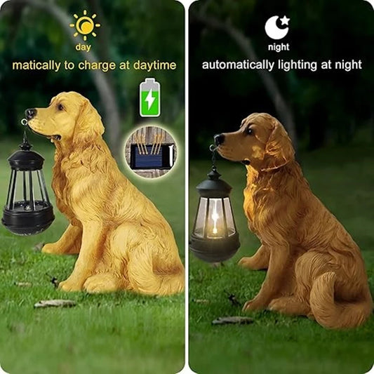 GoldenRetriever GermanShepherd Rottweiler,Statue Outdoor with SolarLed Home GardenDecoration Windproof Lamp RealisticDog Decor