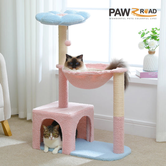 Petepela Flower Cat Tree - 89cm Tower with Hammock & Condo