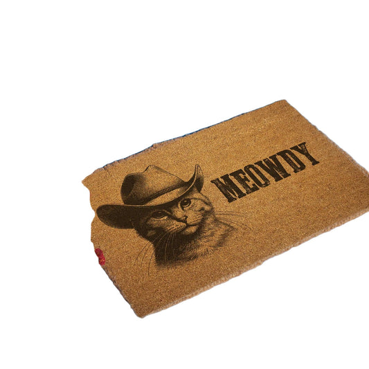 Cowboy Cat "Meowdy" Door Mat - 18x30" Synthetic Fiber UV Print