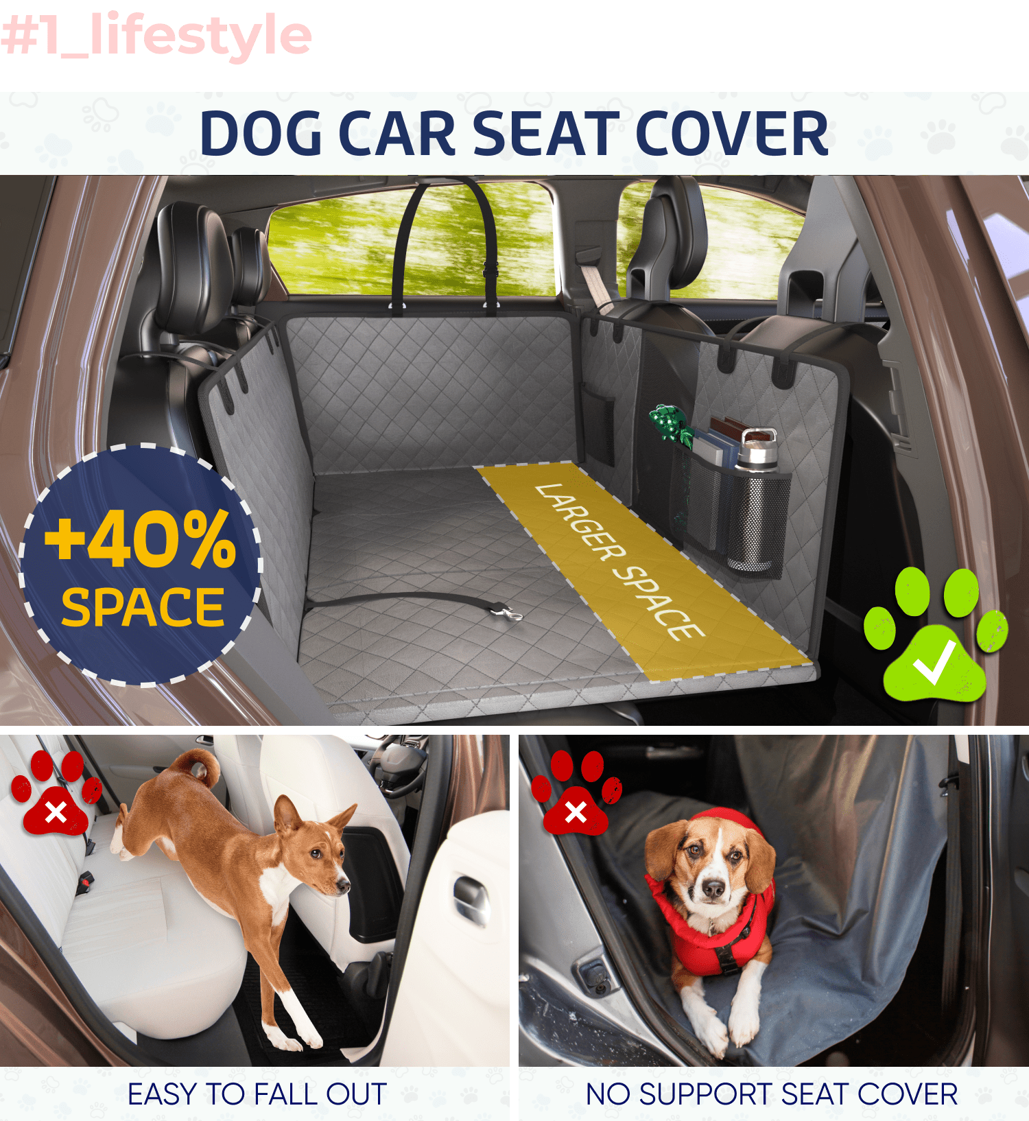 Large Seat Guard Waterproof Back Seat Extended Cover With Mesh Window Storage Pockets