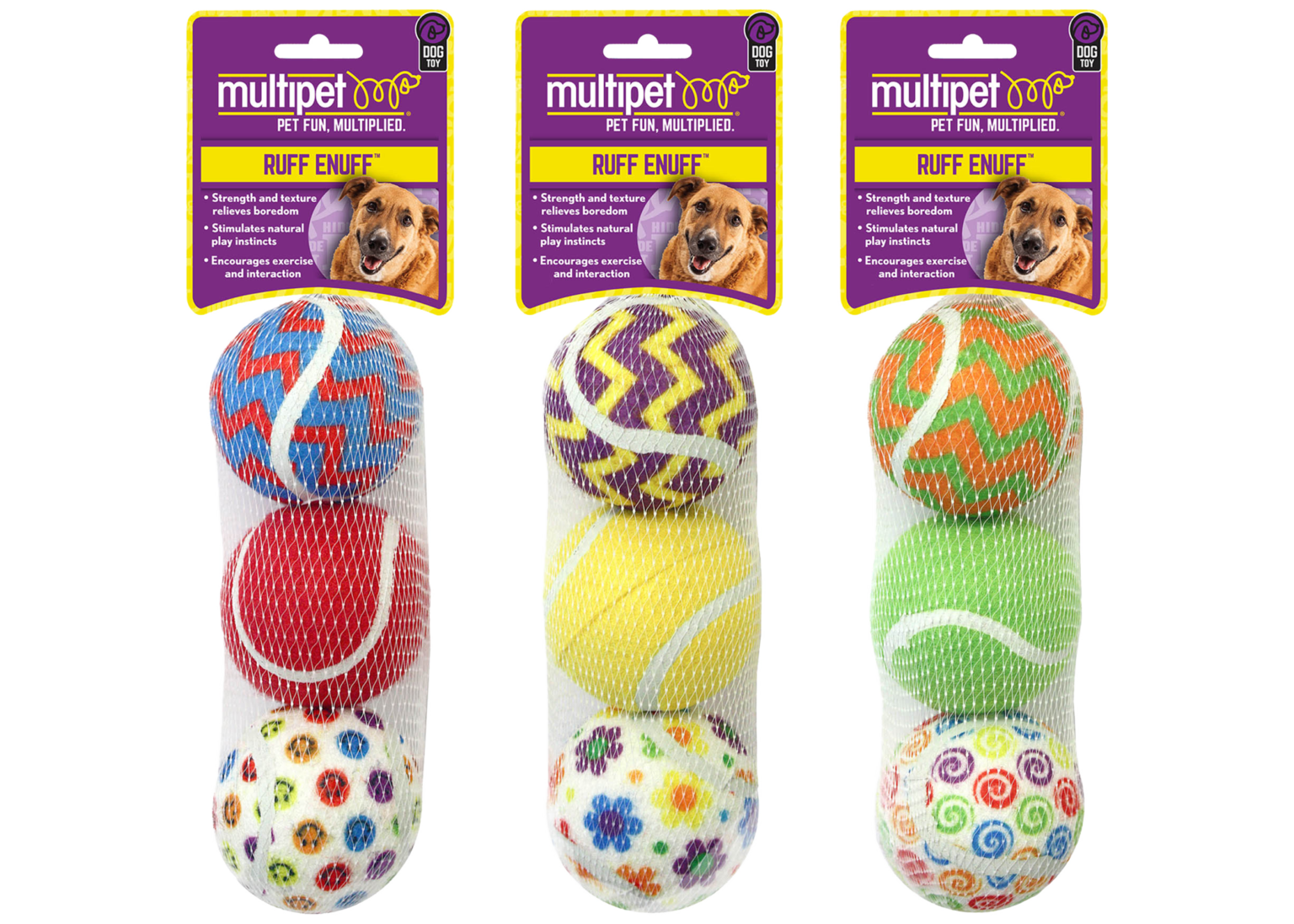 Multipet Tennis Ball 3-Pack - Assorted Designs