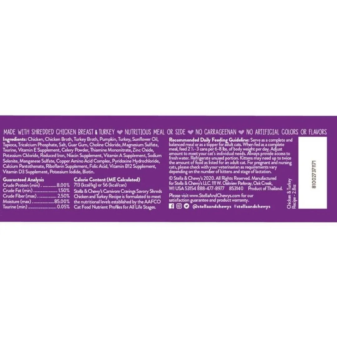 Stella & Chewy's Carnivore Cravings Shredded Chicken & Turkey Cat Cans (2.8oz)