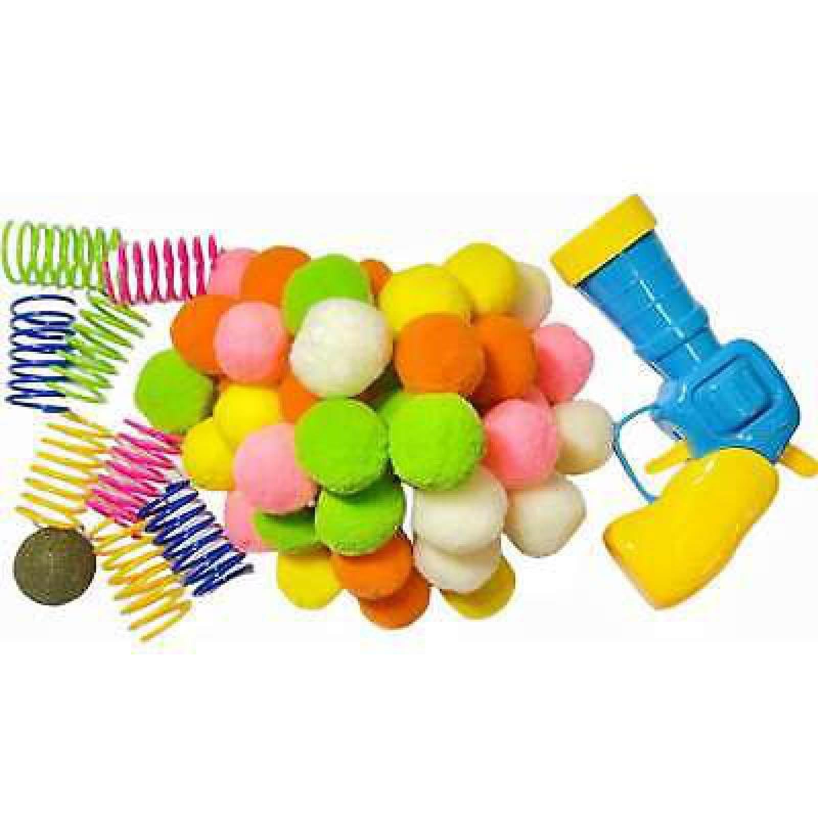 Cat Ball Gun Launcher Toy with 30pcs Colorful Stretch Plush Pom Pom Ball