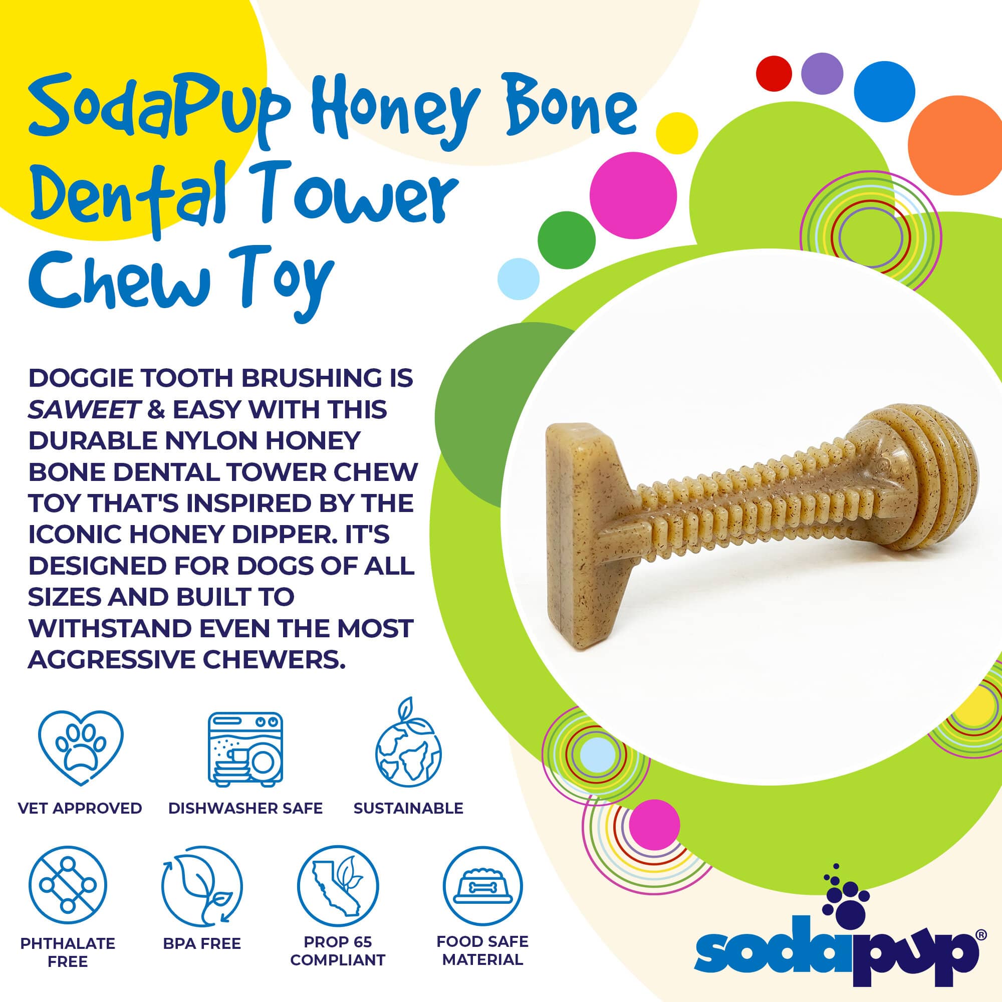 Honey Bone Dental Tower Nylon Chew Toy for Aggressive Chewers | USA Made