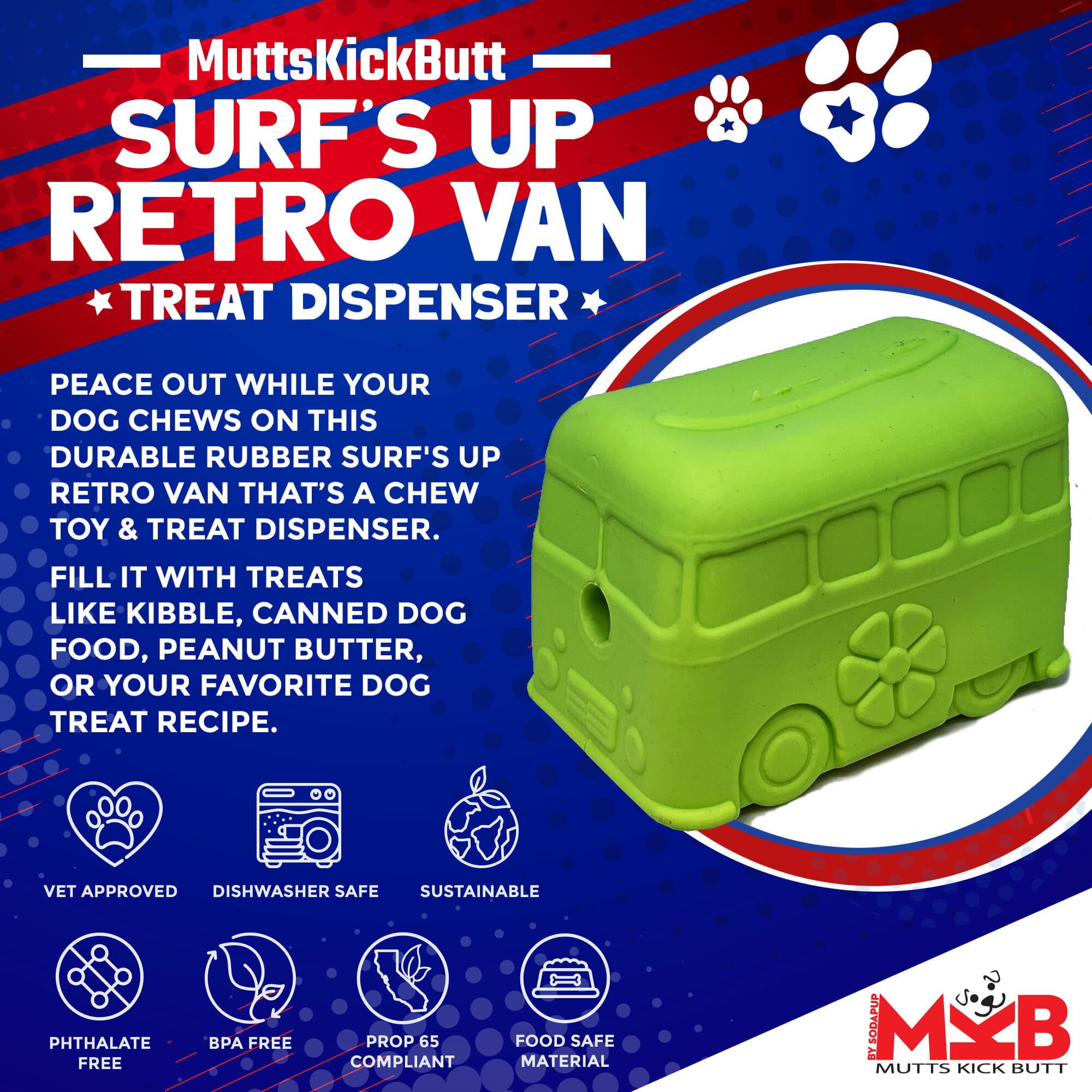 Surf's Up! Retro Van Dog Toy - Durable Chew Toy for Large Dogs | USA Made