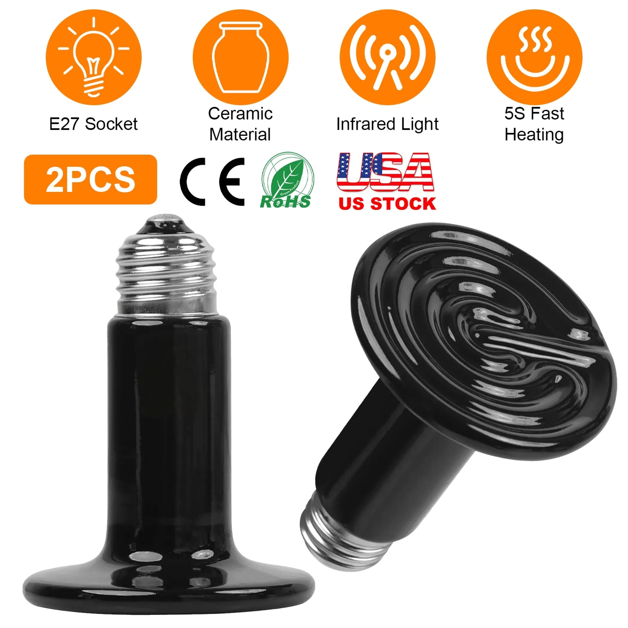 2Pcs Ceramic Heat Lamp