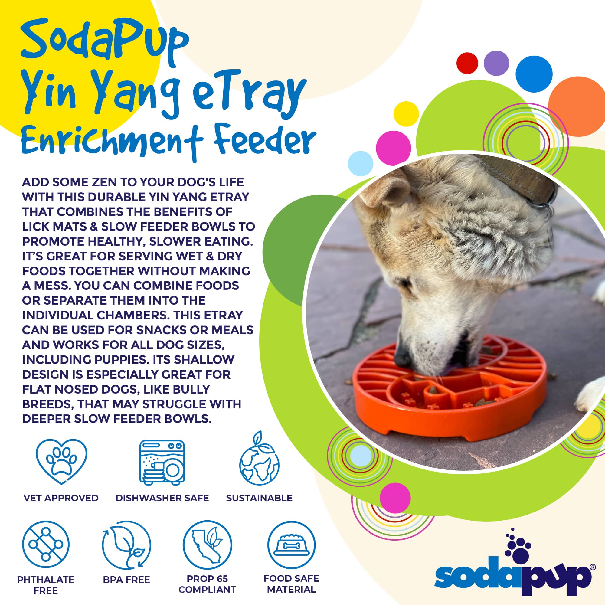 Sun and Moon eTray - Shallow Slow Feeder Dog Bowl for Enrichment | USA Made
