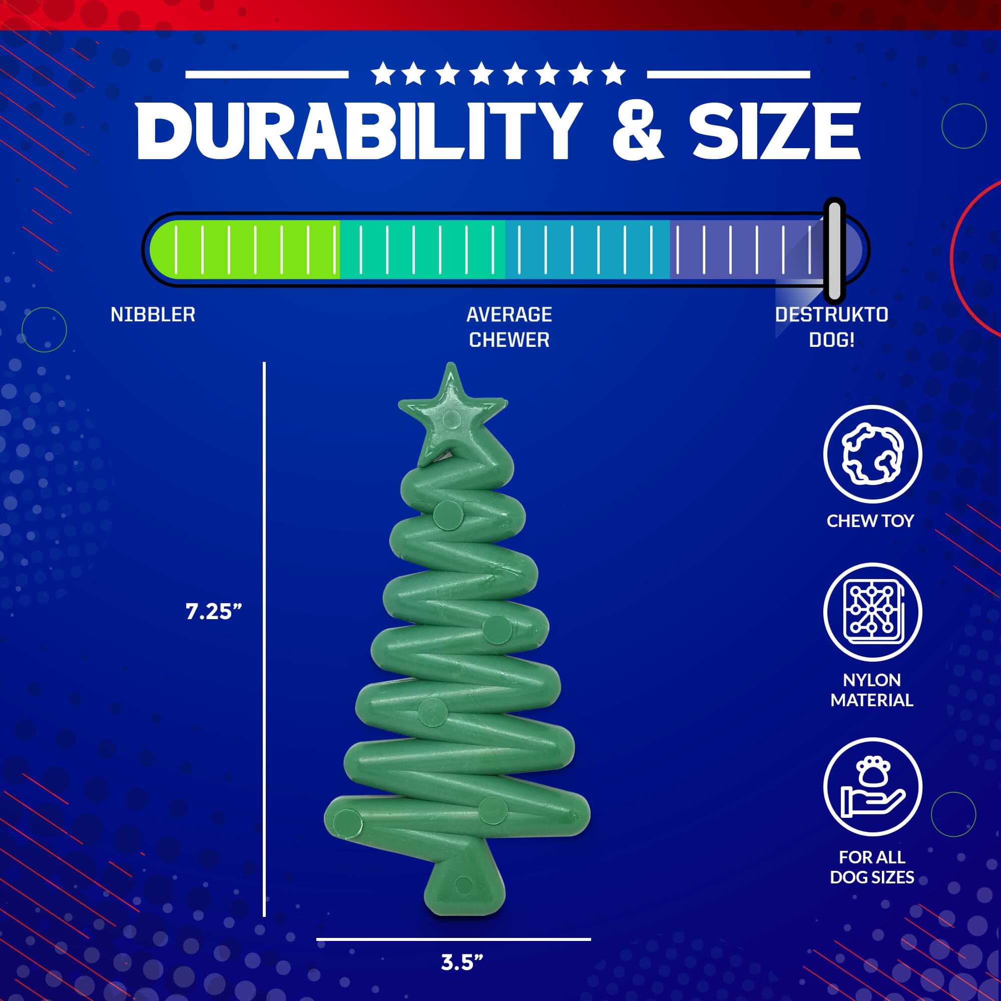 Christmas Tree Nylon Dog Chew Toy for Aggressive Chewers | USA Made & FDA Compliant
