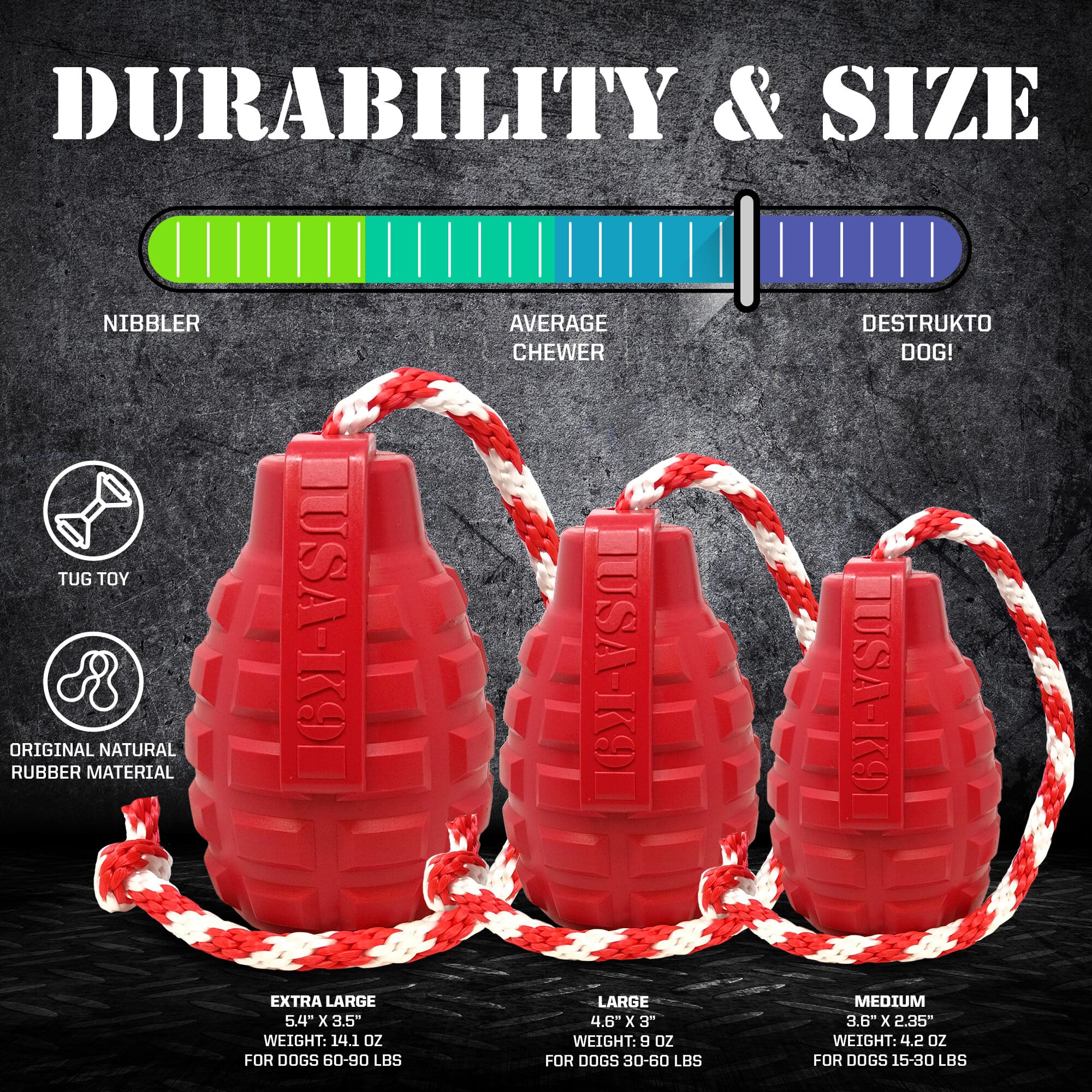 USA-K9 Grenade Rubber Dog Chew Toy | K9 Handler Reward Toy | USA Made