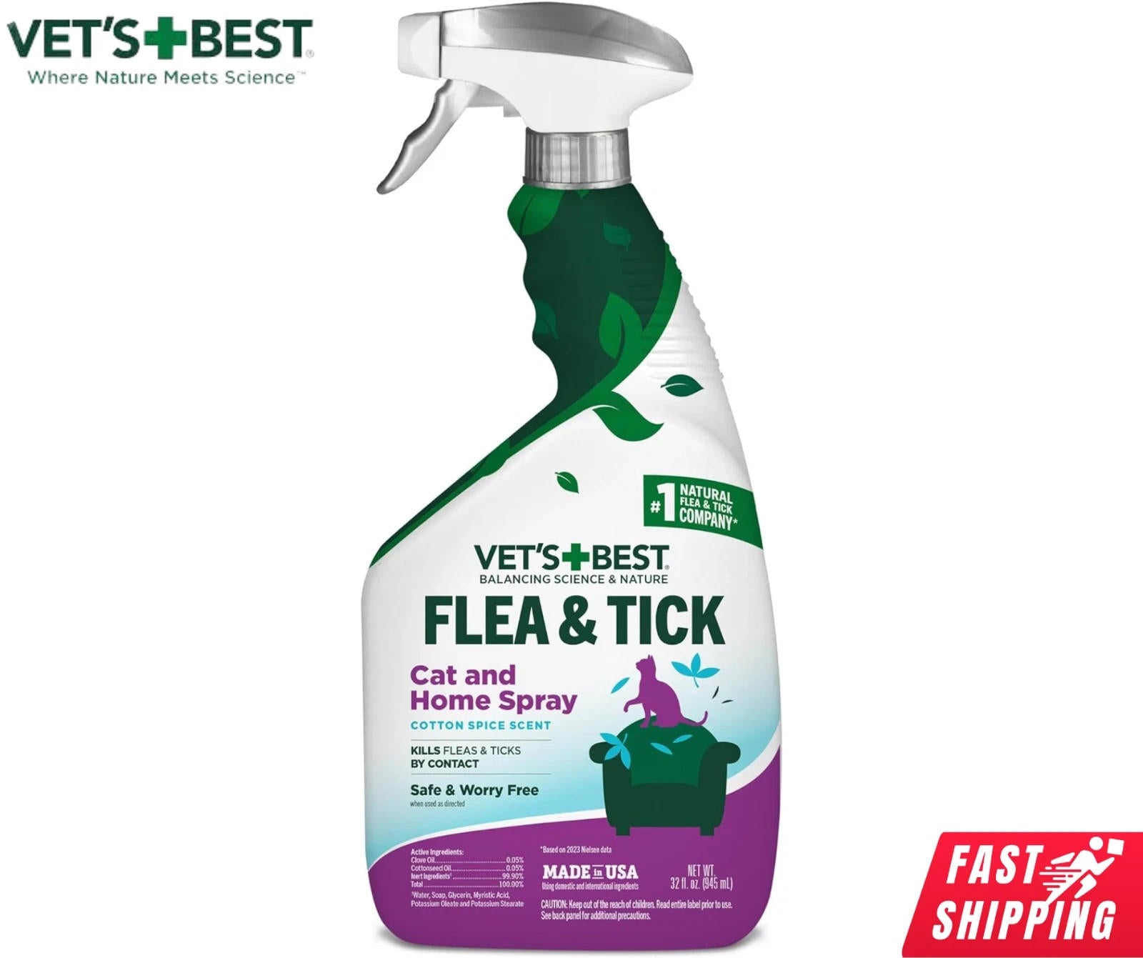 Vet's Best Cat & Home  Treatment Spray  Cotton Spice 32oz