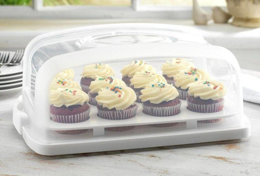 Cake Carrier with Lid, Cake Holder Cupcake Container for 12 Cupcakes 2 in 1 P...