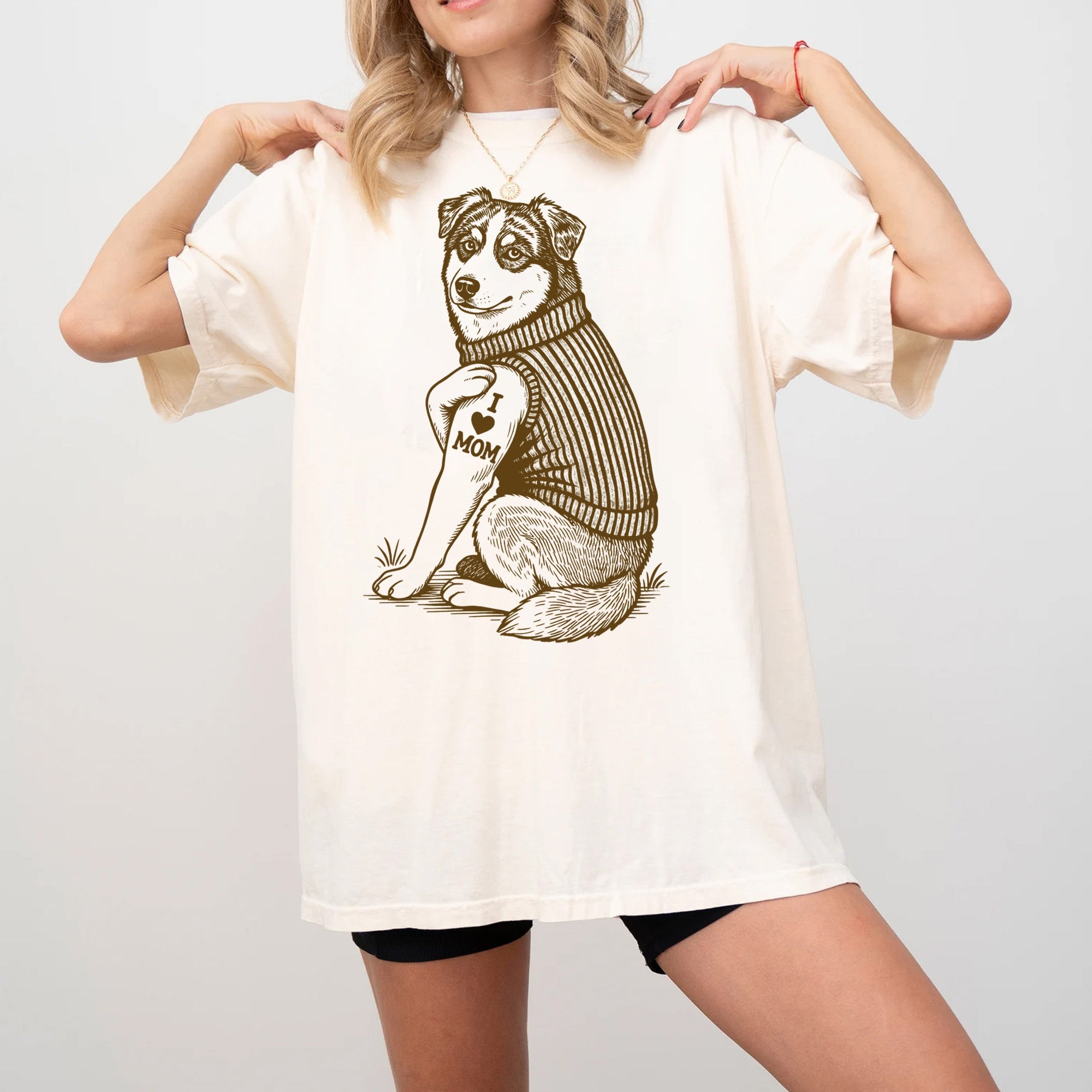 Australian Shepherd "I Love Mom" Tattoo Shirt