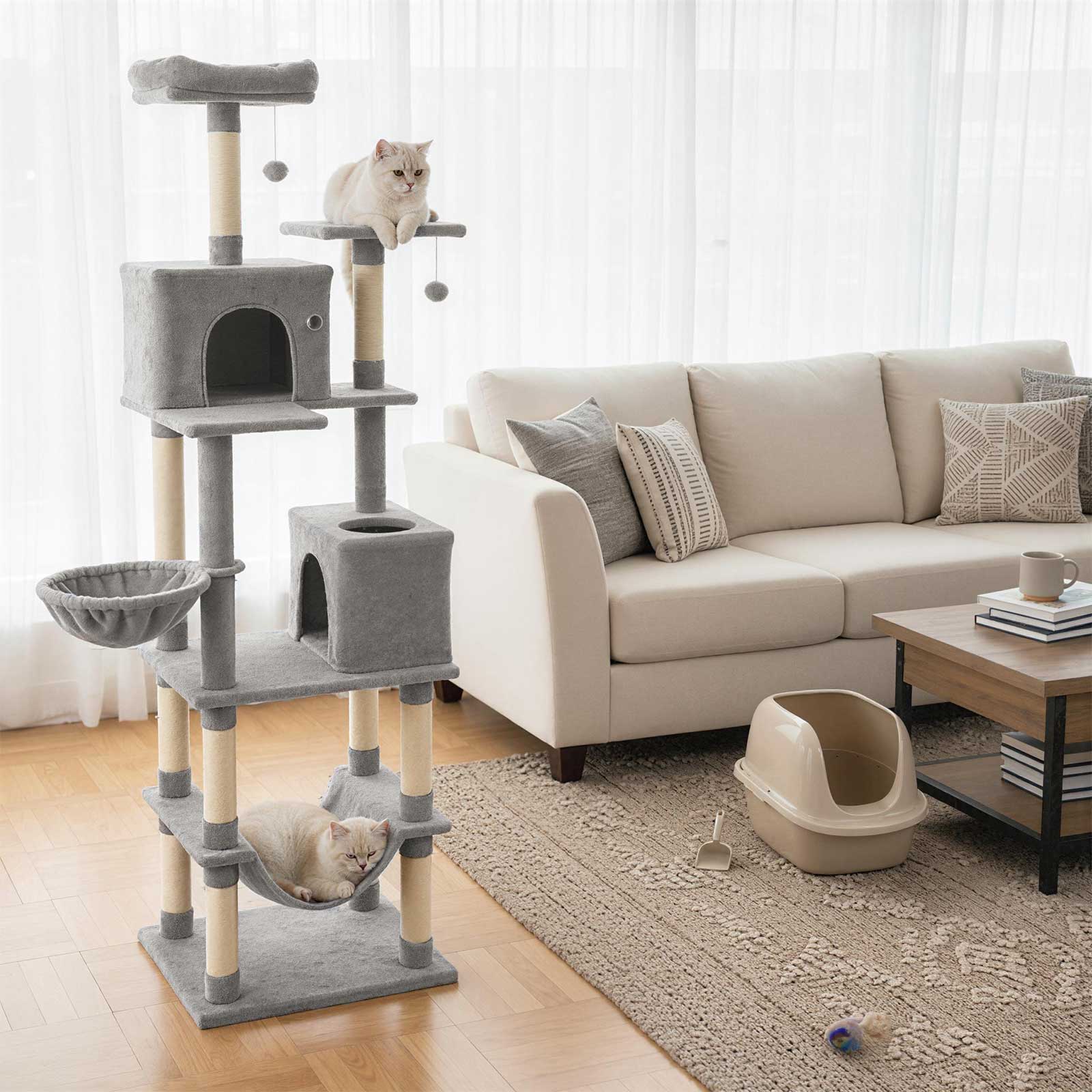 80 Inches Tall Cat Tree with 2 Large Condos and Dangling Toys