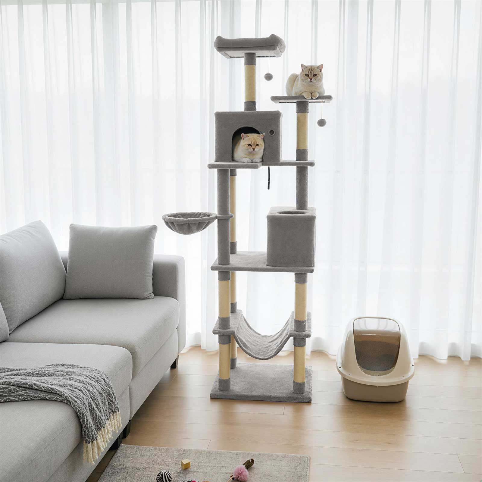 80 Inches Tall Cat Tree with 2 Large Condos and Dangling Toys