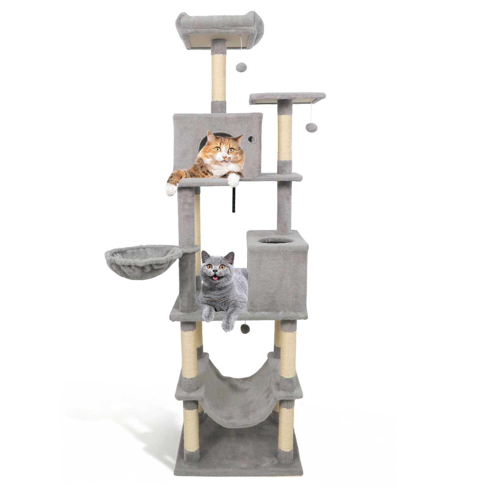 80 Inches Tall Cat Tree with 2 Large Condos and Dangling Toys