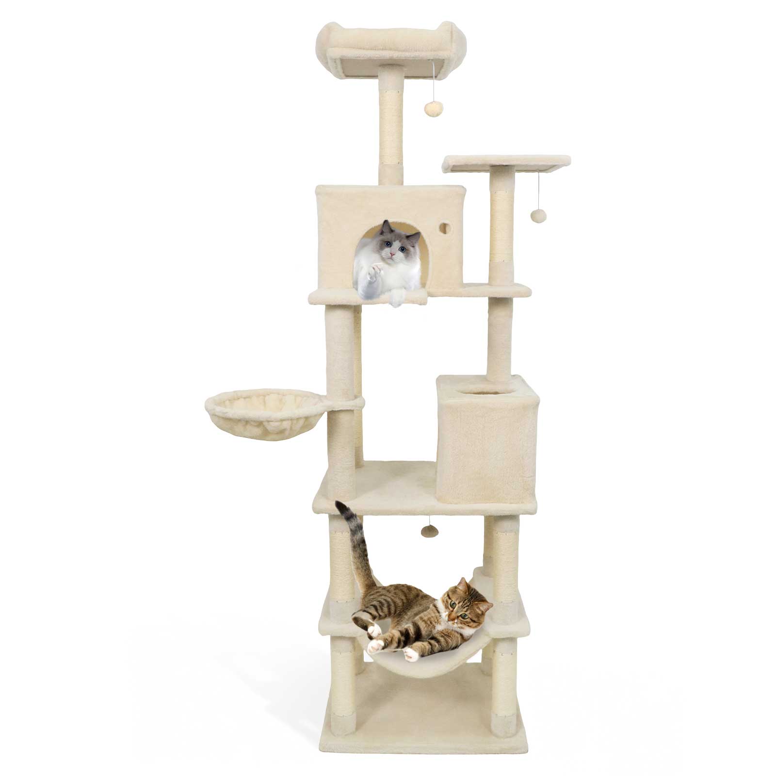 80 Inches Tall Cat Tree with 2 Large Condos and Dangling Toys