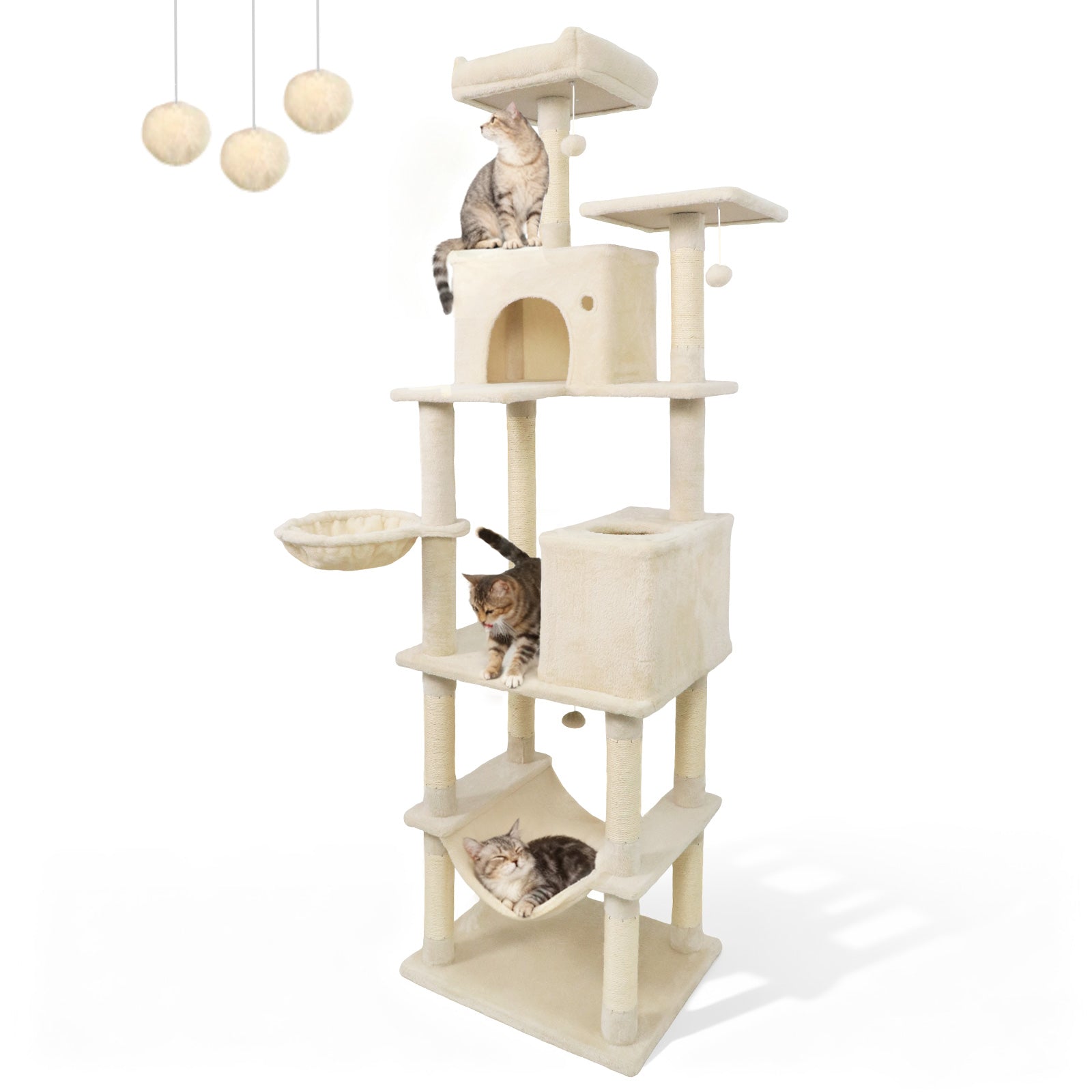 80 Inches Tall Cat Tree with 2 Large Condos and Dangling Toys