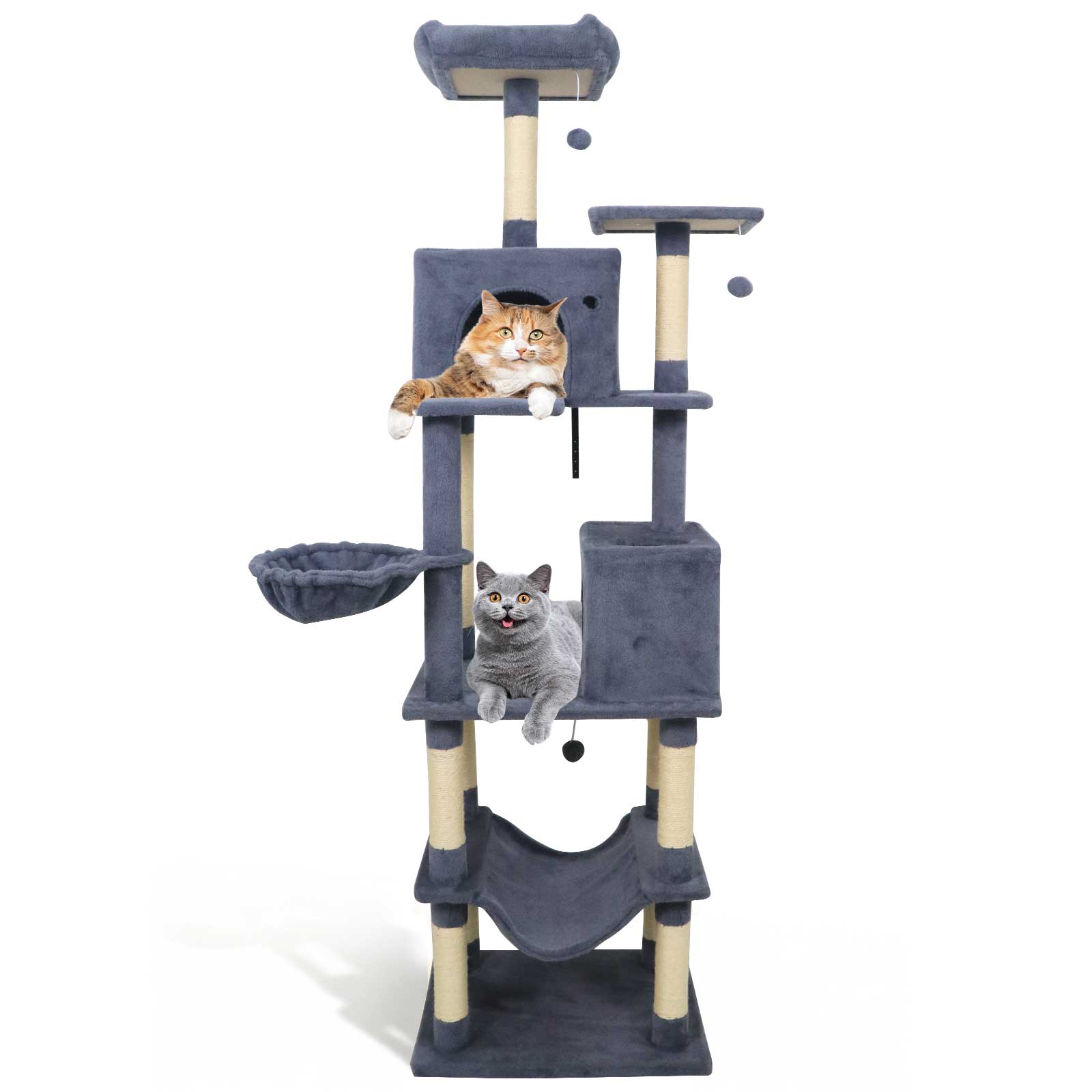 80 Inches Tall Cat Tree with 2 Large Condos and Dangling Toys
