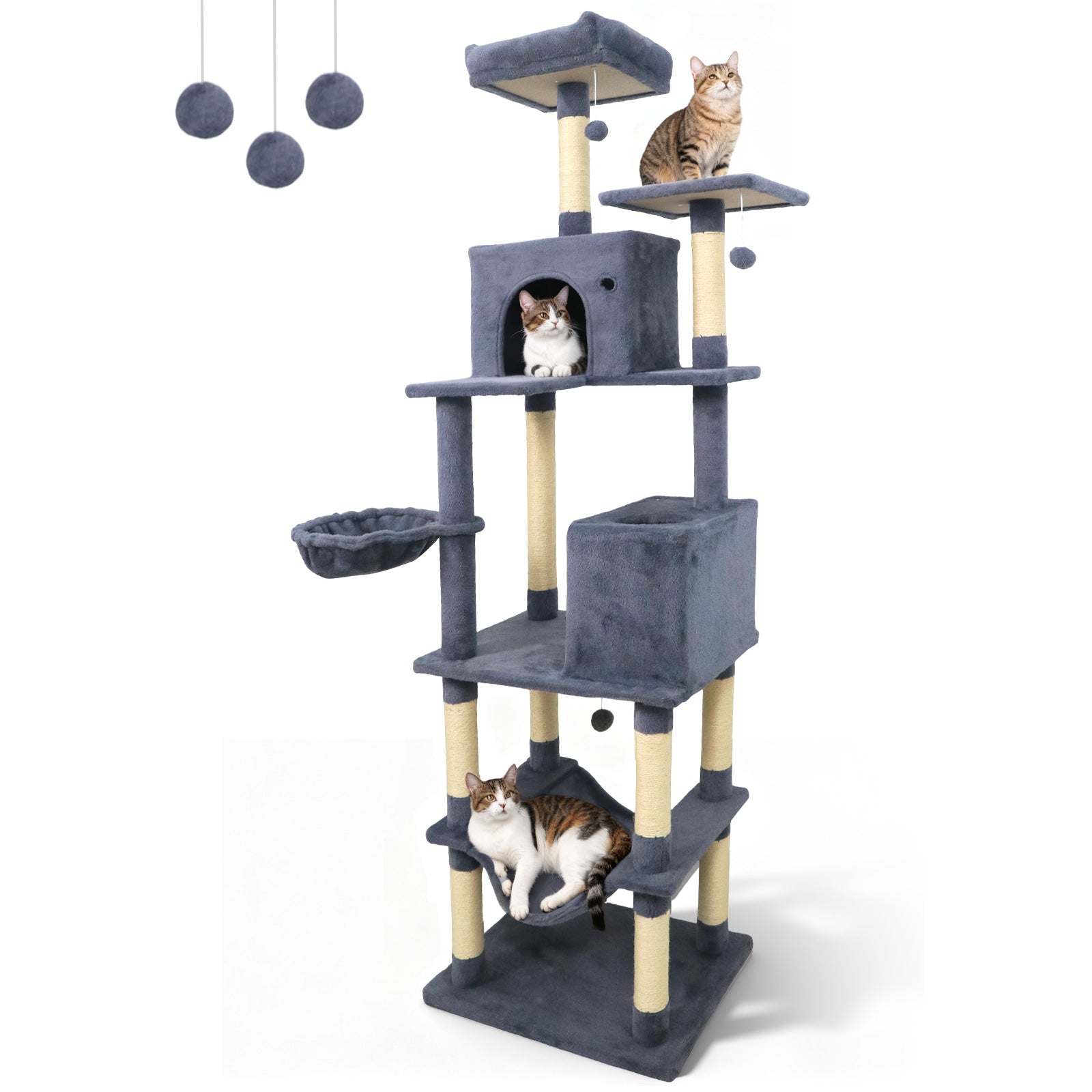 80 Inches Tall Cat Tree with 2 Large Condos and Dangling Toys