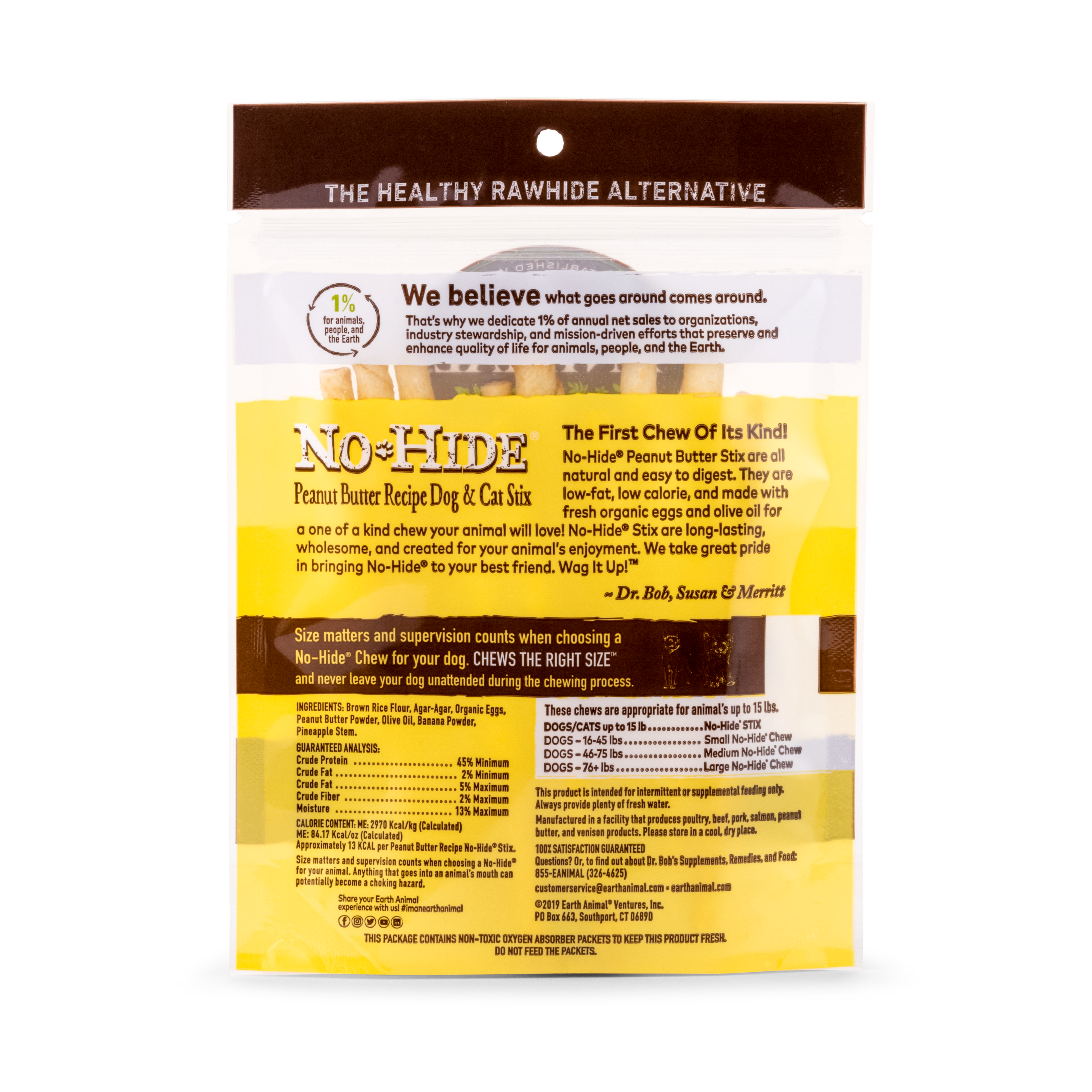 Earth Animal No Hide Peanut Butter Pet Stix (10pk) (1.6oz)