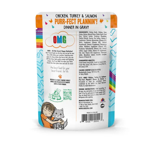 BFF OMG Adult Purr-fect Plannin' Chicken, Turkey, and Salmon Wet Cat Pouch (2.8oz)