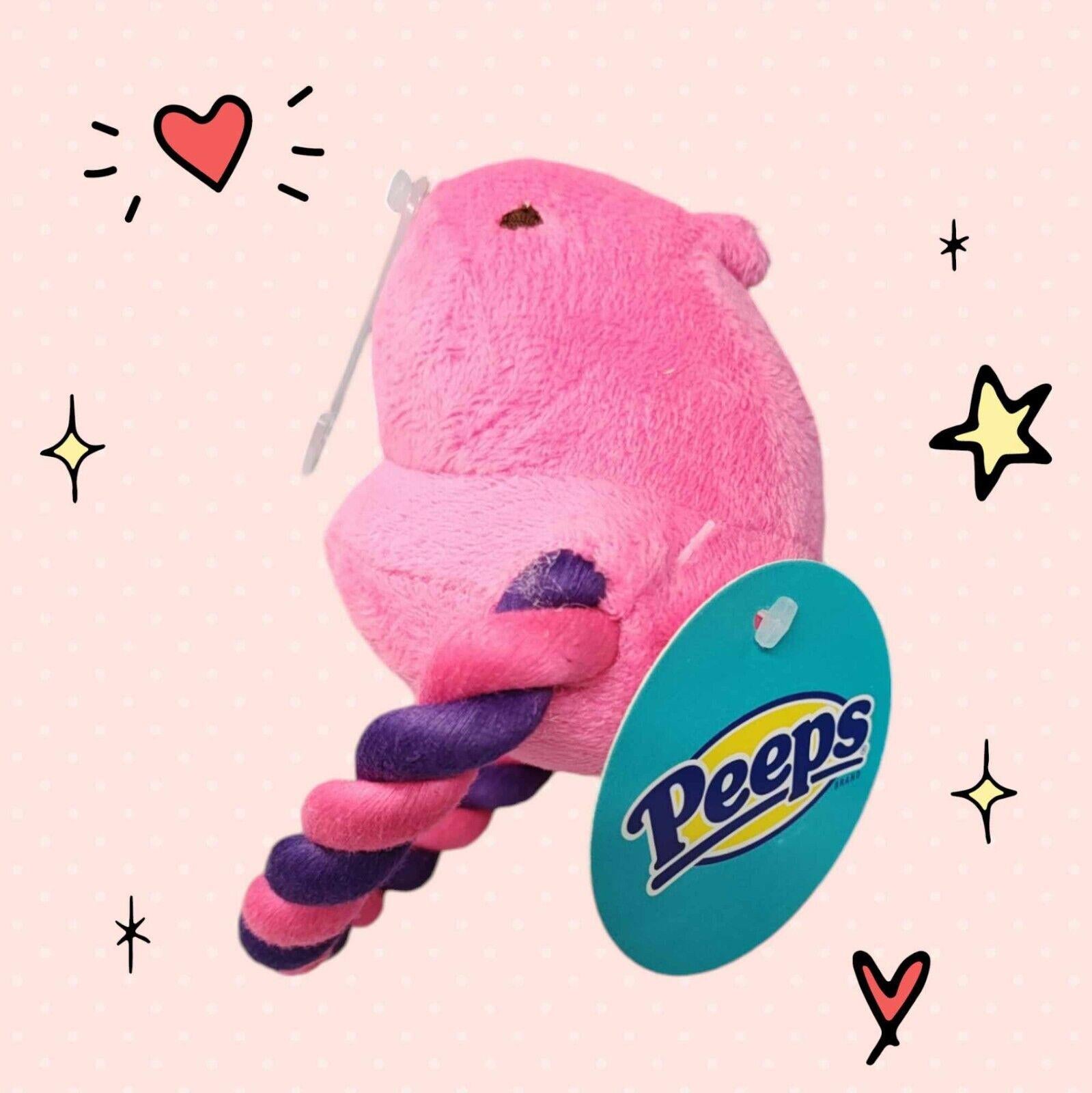 Pink PEEPS Licensed DOG Chick With Rope Ring Toy Plush Squeaker Easter Fling 7"