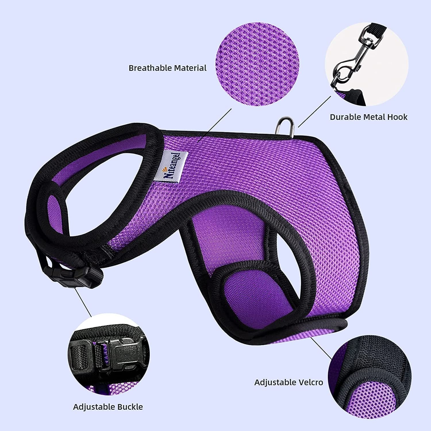 Adjustable Soft Harness with Elastic Leash for Rabbits (M, Pink)