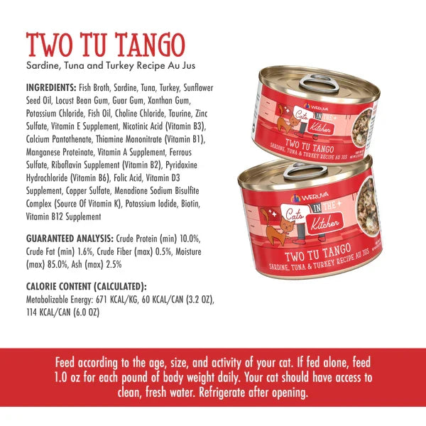 Cats in the Kitchen Two Tu Tango Sardine,Tuna and Turkey Recipe Au Jus (6oz)