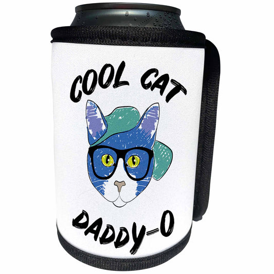 3dRose Cool Cat Daddy-o with clipart of a cat in a hat and... - Can Cooler Bottle Wrap (cc_337805)