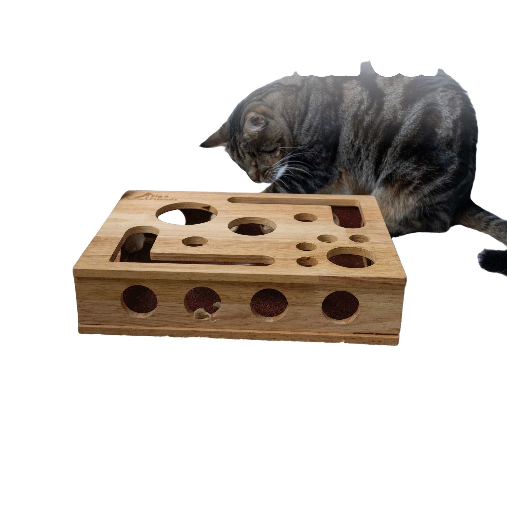 Cat Nail File Enrichment Box - Oak Wood Scratching Toy