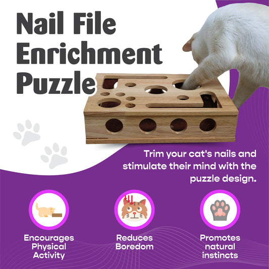 Cat Nail File Enrichment Box - Oak Wood Scratching Toy