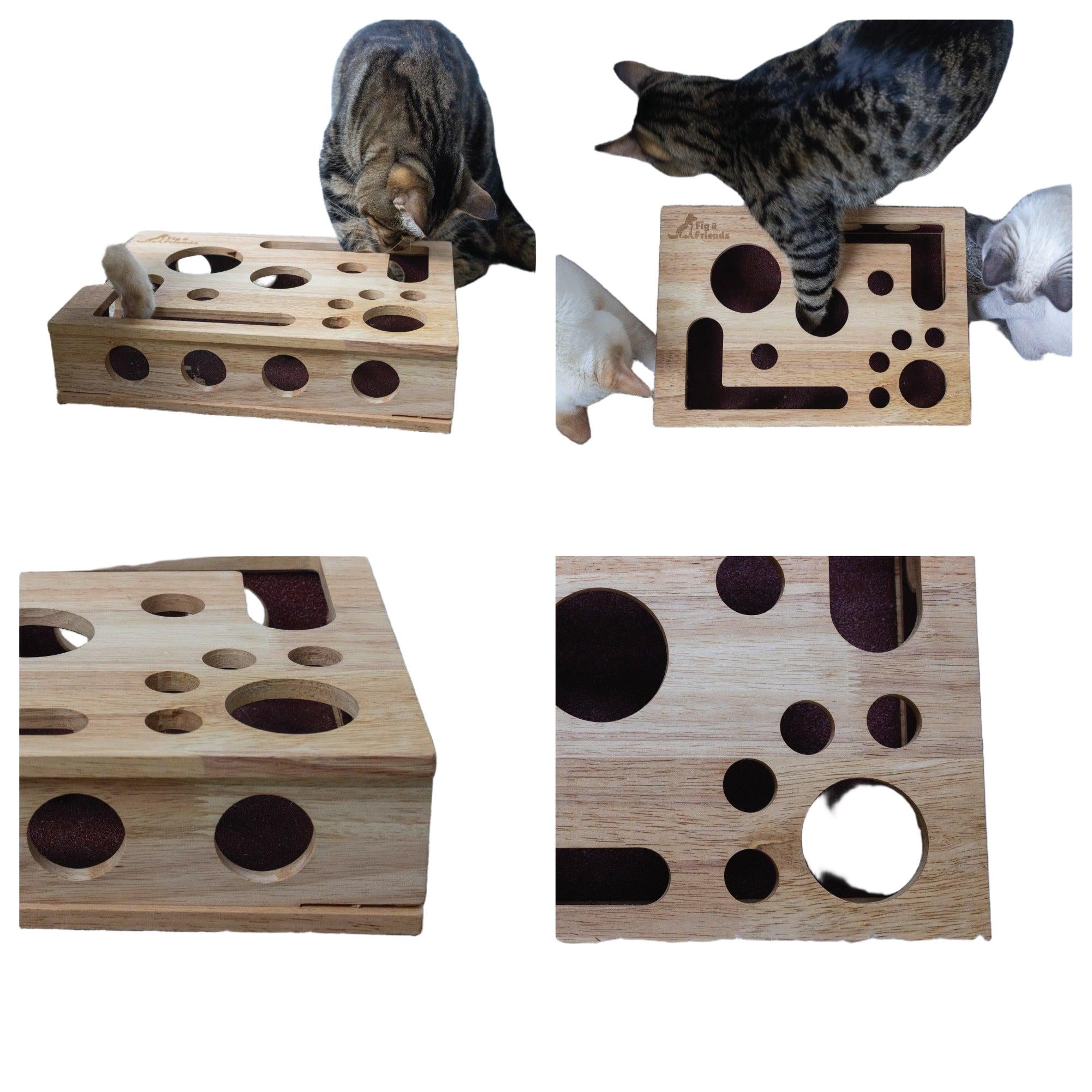 Cat Nail File Enrichment Box - Oak Wood Scratching Toy