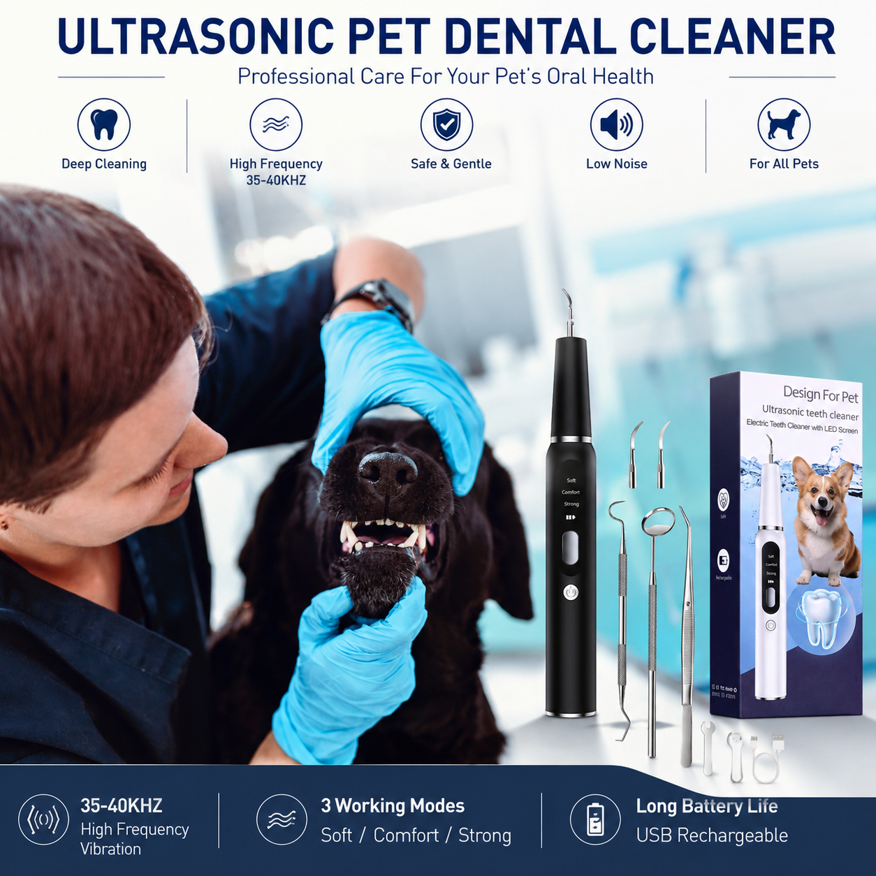 Dog Use Ultrasonic Tooth Cleaner Dog Cat Pet Dental Scaler for Tartar Removal Teeth Cleaning Tool with LED Light