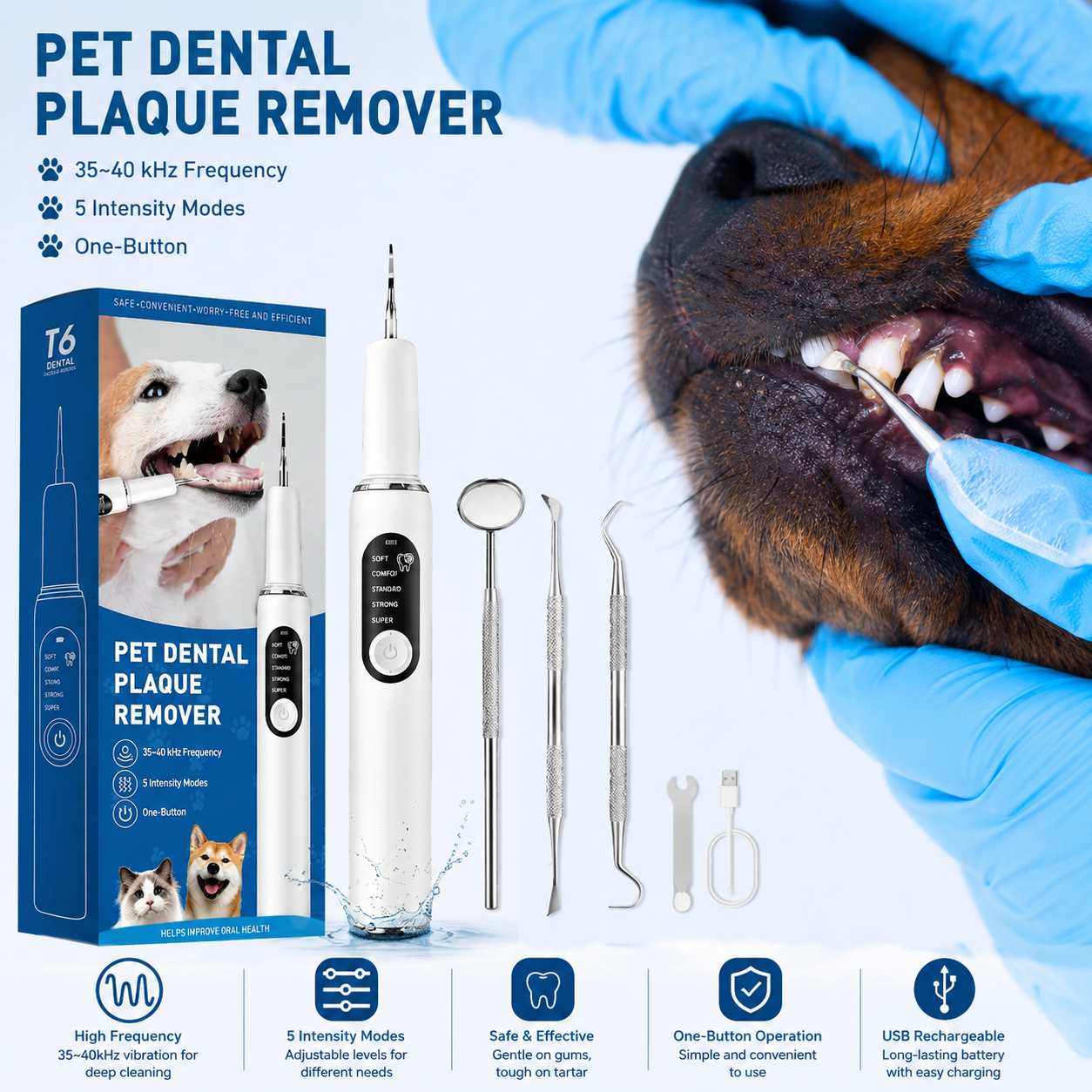 Dog Use Ultrasonic Tooth Cleaner Dog Cat Pet Dental Scaler for Tartar Removal Teeth Cleaning Tool with LED Light