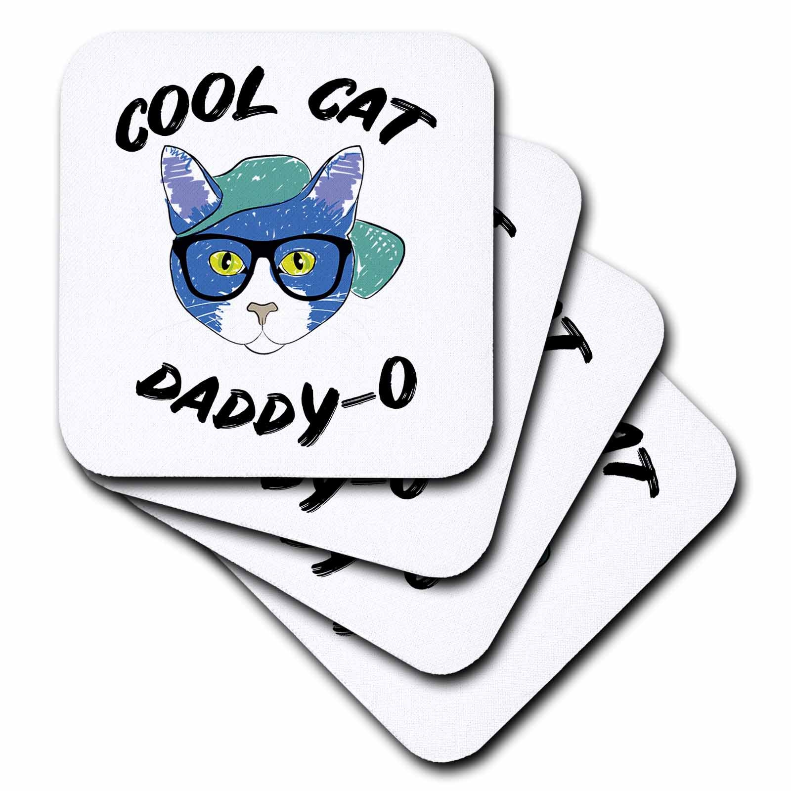 3dRose Cool Cat Daddy-o with Clipart of a cat in a hat and Glasses. - Coasters (CST_337805)