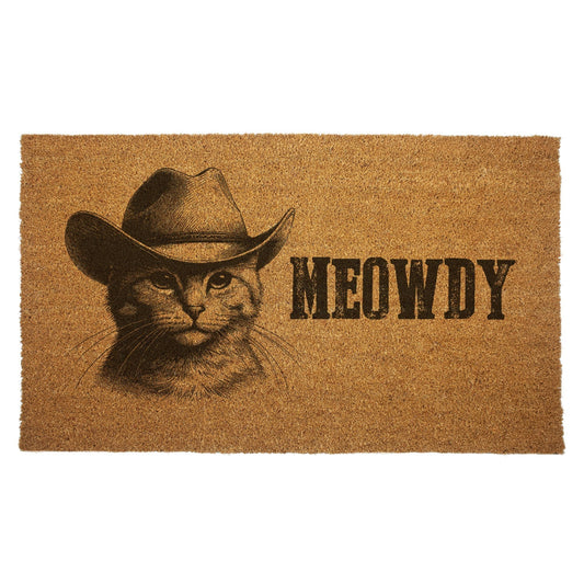 Cowboy Cat "Meowdy" Door Mat - 18x30" Synthetic Fiber UV Print