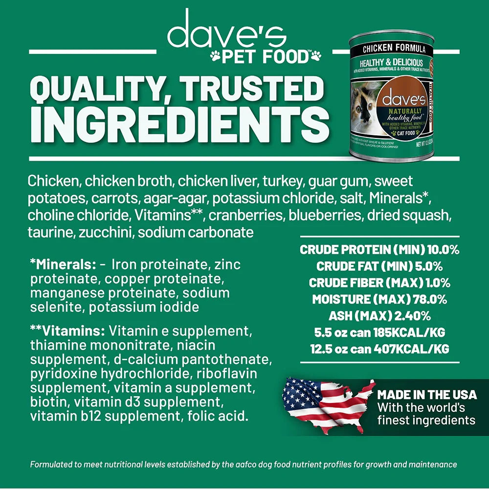 Dave's 95% Naturally Healthy Grain Free Chicken Formula Wet Cat Food (5.5oz)