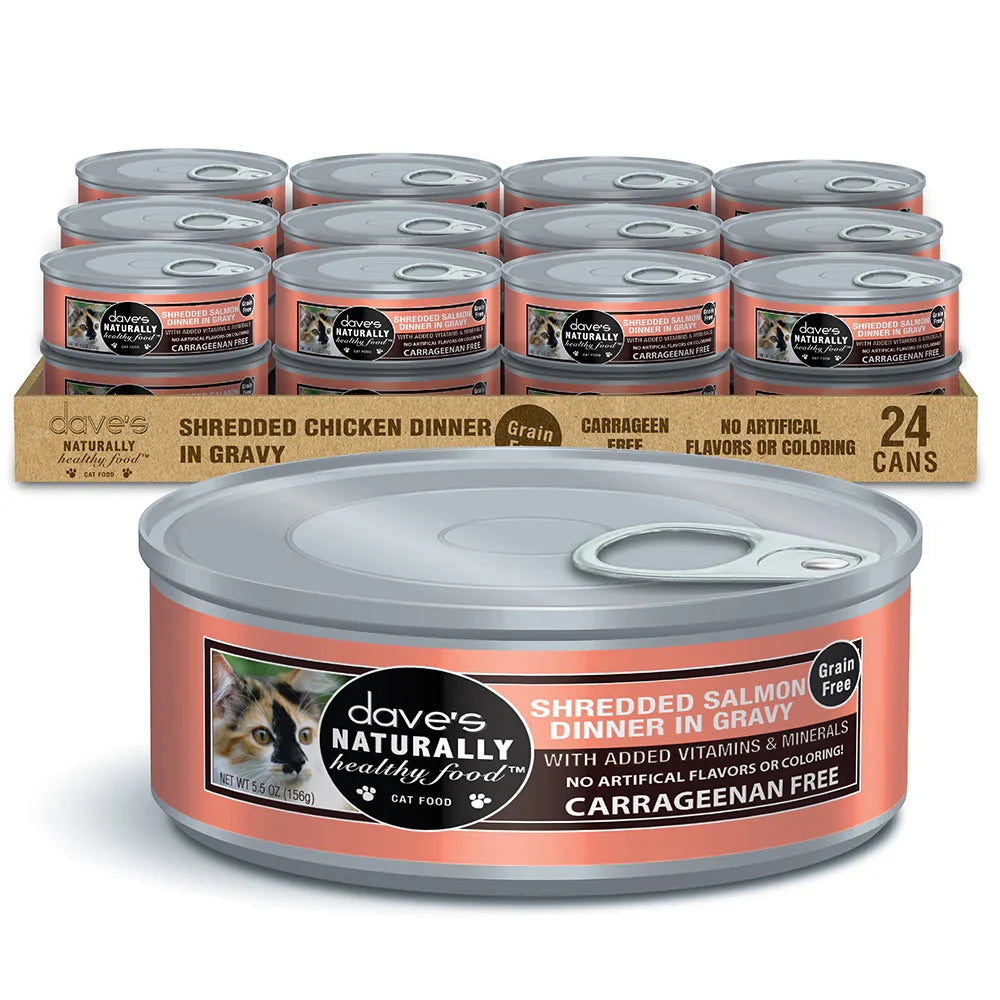 Dave's Naturally Healthy Grain Free Shredded Salmon Dinner in Gravy Wet Cat Food (5.5oz)