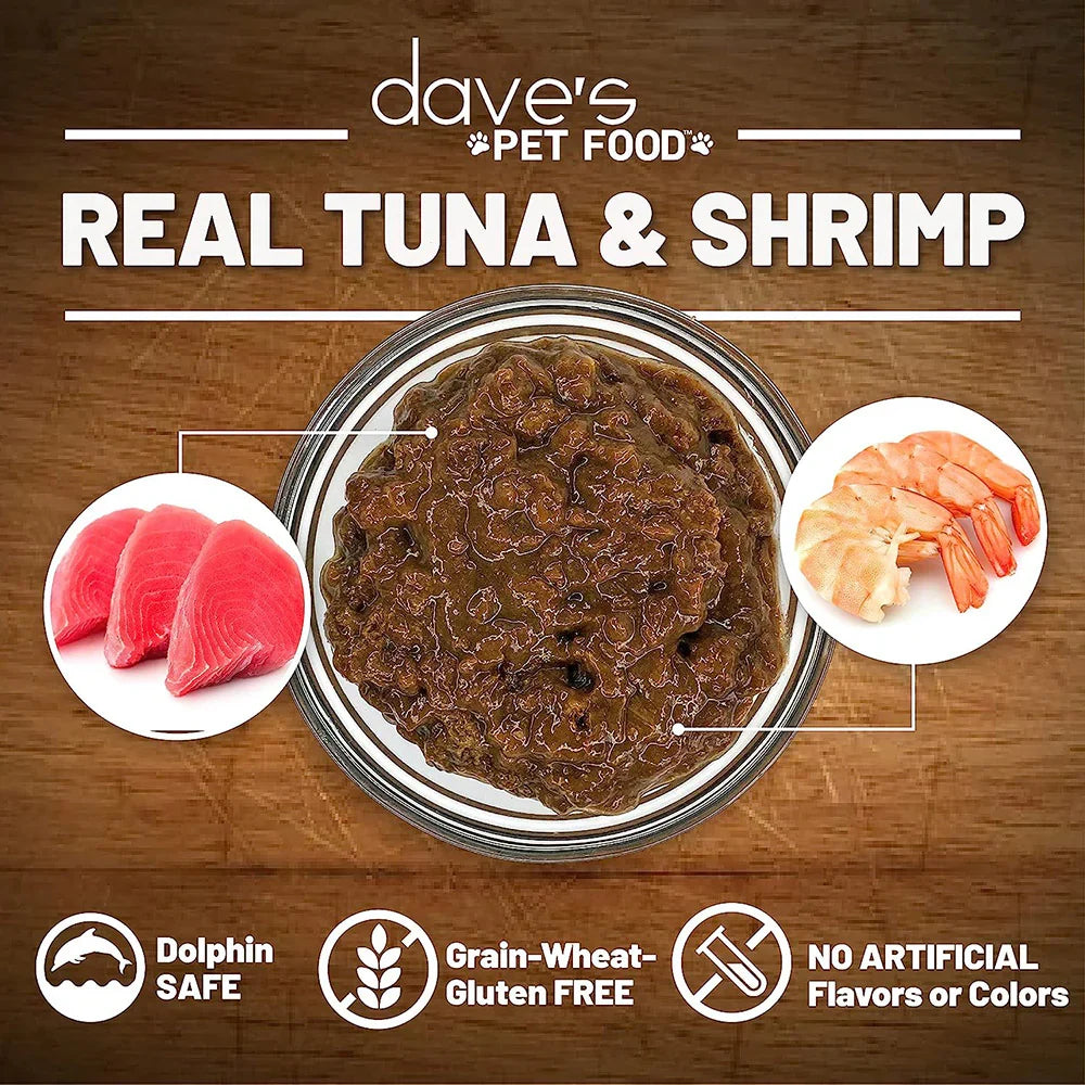 Dave's Naturally Healthy Grain Free Tuna & Shrimp Dinner in Gravy Wet Cate Food (5.5oz)