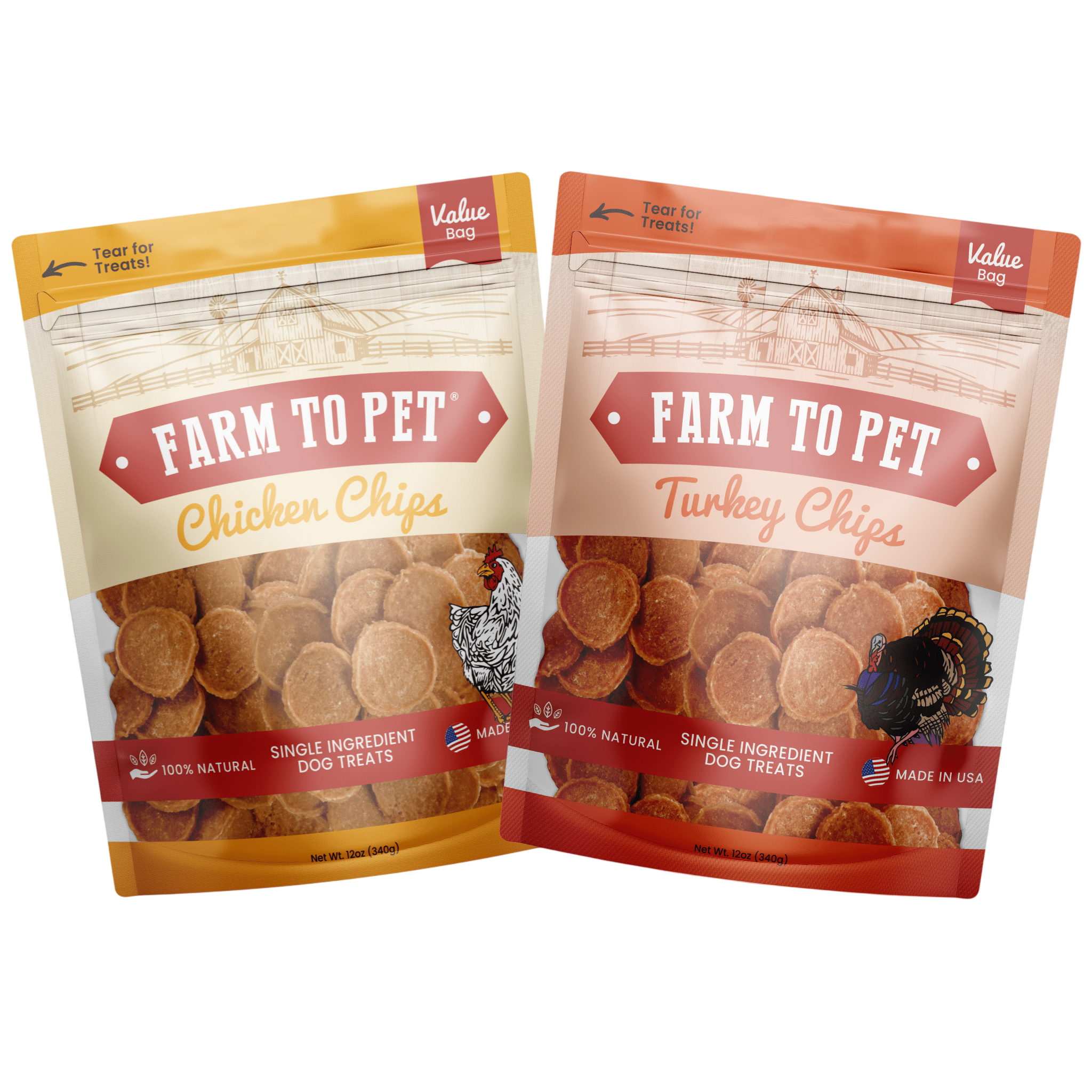 Turkey & Chicken Chip Dog Treat Duo | Single-Ingredient Poultry Treats for Dogs