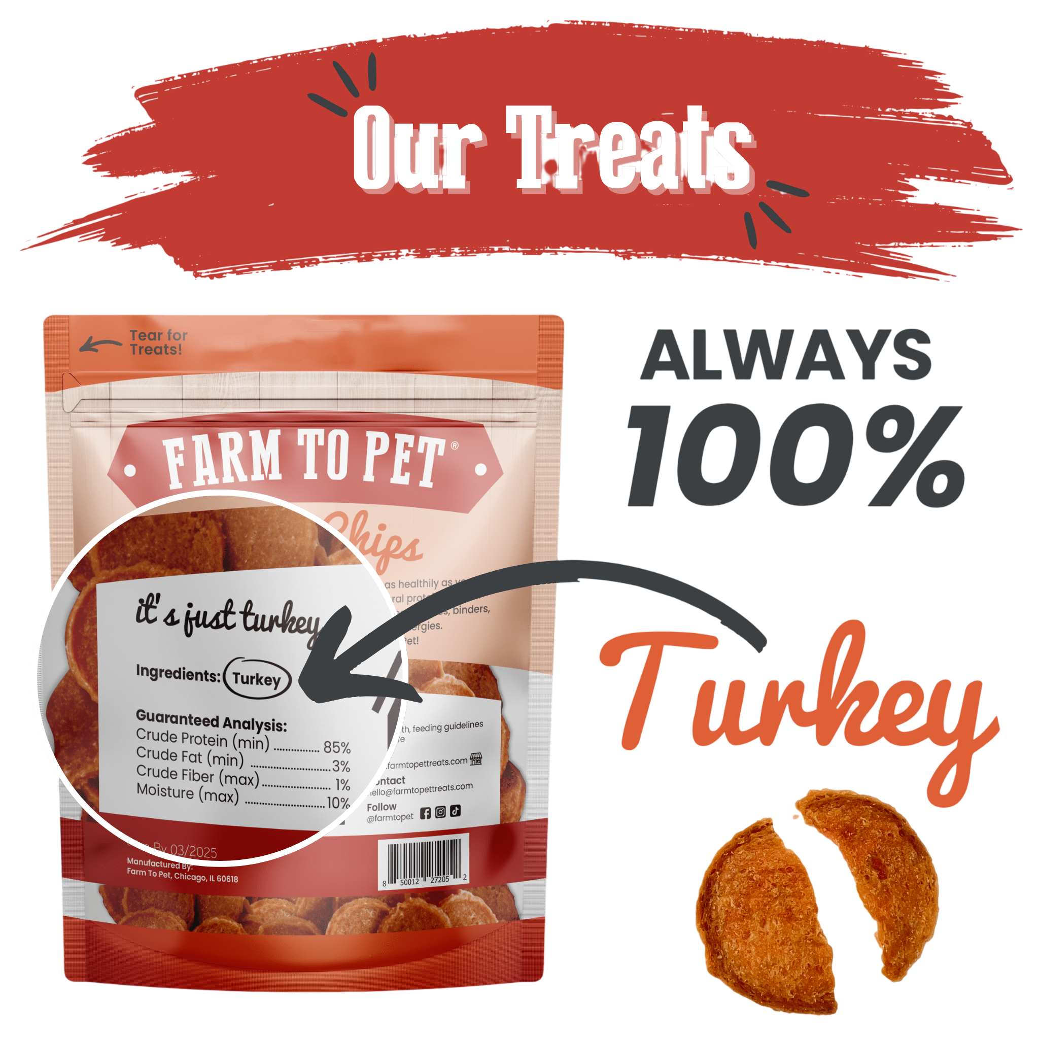 Turkey Chips for Dogs | All-Natural Single-Ingredient Healthy Dog Treats