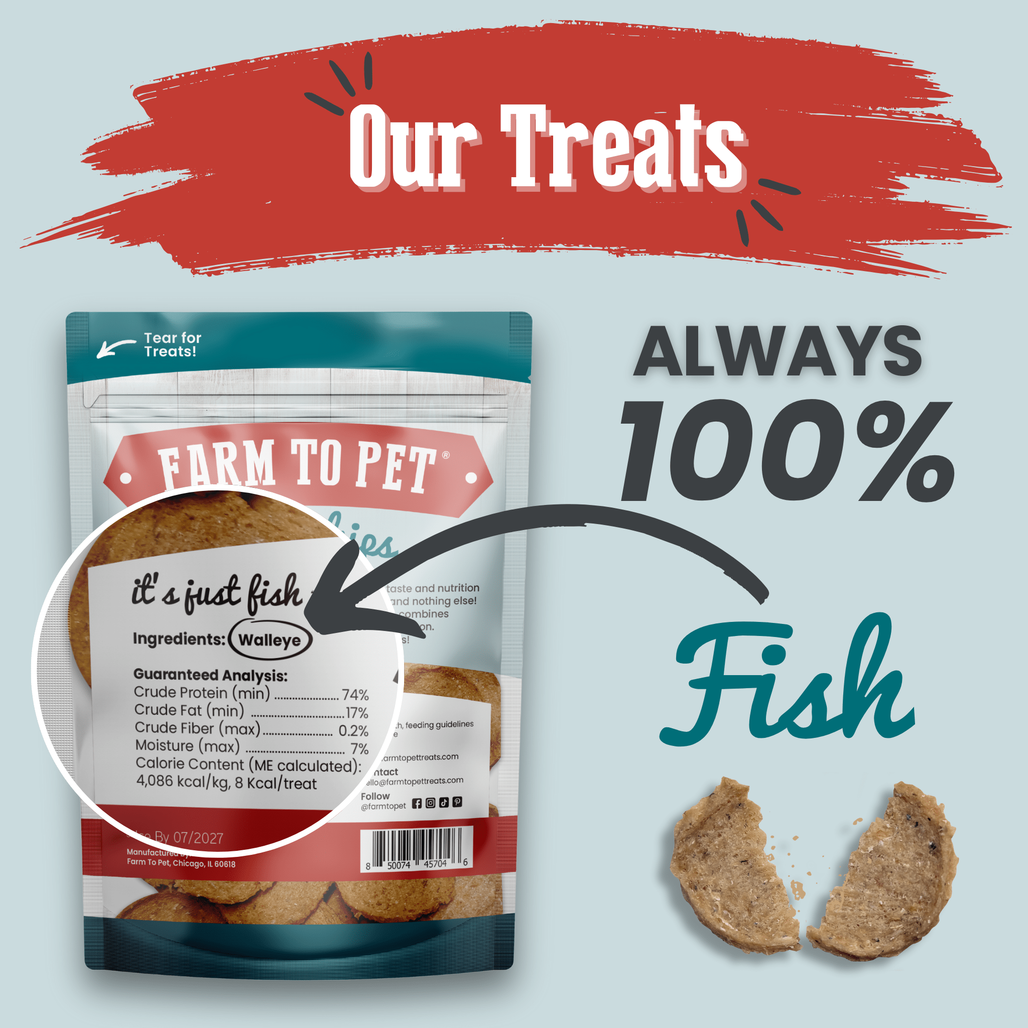 Farm to Pet Fish Chips - Wild-Caught Walleye Dog Treats